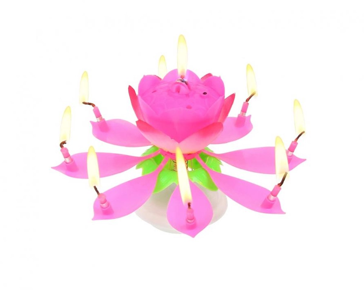 Muziek kaars Happy Birthday | Roze